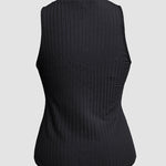 Ribbed O-Neck Slim Fit Zipper Thick Strap Mental O-ring Cinch Waist Tank Casual Top