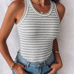 Women's Striped Racerback Tank Top Slim Fit Ribbed Sleeveless Top with Built in Bra