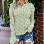 Women's Floral Lace Sheer Long Sleeve Top with Thumb Holes