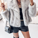 Turn-down Collar Long Sleeve Faux Fur Coat Jacket Casual Warm Fluffy Cropped Coat
