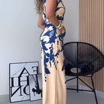 Floral Print Off Shoulder Sleeveless Deep V-Neck Jumpsuit Casual Zipper Side Wide Leg Jumpsuit