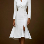 Skinny Wrap Solid Color Notched Collar Midi Dresses