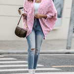 Colorful Waffle Knit Open Front Coat Batwing Long Sleeve Cardigan