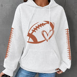 Rugby Print Top Women's Pullover Hooded Waffle Sweatshirt