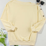 Skew Neck Buttoned Sweatshirt Casual Long Sleeve Pullover Tops Outfits