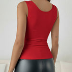 Sheer Mesh Spliced V Neck Sleeveless Built In Bra Tank Casual Warm Fleece Lined Slim Fit Top