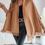 Tassel Design Long Sleeve Slit Cardigan Fashion Versatile Warm Cape Shawl
