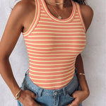 Women's Striped Racerback Tank Top Slim Fit Ribbed Sleeveless Top with Built in Bra