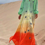 Latam Orange Ombre Pleated Cake Dress Maxi