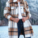 Flannel Shacket Jacket Plaid Lapel Button Down Long Sleeve Oversized Shirts with Pocket