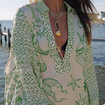 Margovil Collared V Neck Shirt and Side Slit Shorts Vitamin Sea Print Set