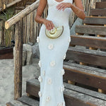 Margovil Open Back Flowers Applique Knitting Maxi Vacation Dress