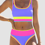 Color Contrast Patchwork Nylon Sporty 3 Piece Bikini Sets