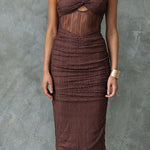 Margovil Twist Knot Cut Out Ruched Bodycon Maxi Cami Dress