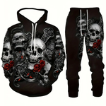KZZ Men's Halloween Skull Print Hoodie and Pants Set