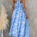 Bow Neck Halter Backless Floral Print Maxi Dress