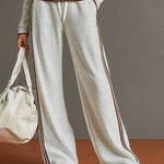 Retro Sporty Webbing Grey-white Half-zip Sweatshirt And Wide-leg Pants Set