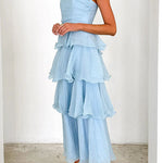Margovil Strapless Empire Waist Ruffle Layered Maxi Dress