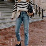 Margovil Striped Tuetleneck Side Split Pullover Sweater