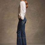 Retro Brown Double-stitched Navy Jeans