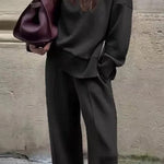 Margovil High Neck Side Zipper Up Sweatshirt and Wide Leg Pants Set