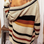 Knitted Striped Printed Loose V-neck Long-sleeved Casual Cardigan