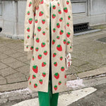 Fashion Fruit Print Long Coat Cherry Trench Coat