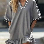 Casual Ultra Loose Light Grey Ruffle Short Sleeve Mini Dress
