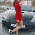 Long Sleeves Hooded Wrap Mini Dresses