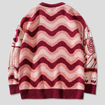 Vintage Floral Pattern Stitching Knit Sweater Casual Loose Round Neck Unisex Sweater