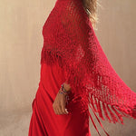 Nadorine Women's Dolman Sleeve Fringe Knit Sweater Pullover Cape Shawl Blouse
