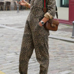 Leopard print jumpsuit with lapel