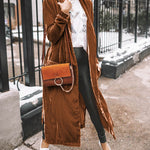 Long Velvet Cardigan Jacket Casual Open Front Velour Lapel Cardigan Maxi Blazer