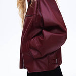 Fashion Lapel Long Sleeve Pocket Zipper Leather Jacket