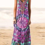 Ethnic Style Print Dress Long Maxi Dresses Retro Tank Dress Loose Beach Dress