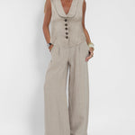 Effortlessly Chic Two Pieves Lapel Sleeveless Vest and Wide Leg Pants Set