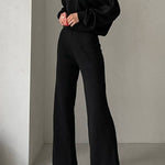 Off-shoulder knit wide-leg pants suit