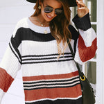 Striped Drop Sleeve Round Neckline Sweater