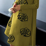 A-Line Long Sleeves Flower Print Mock Neck Midi Dresses