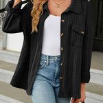 Solid Color Turn-Down Collar Twisted Knit Long Sleeve Loose Jacket