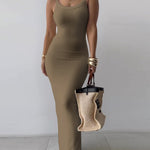 Spaghetti Strap U-Neck Casual Maxi Dress Slim Fit Cami Vacation Dress