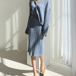 Women's Elegant Two Pieces Sweater Outfits Open Front Cardigan and Bodycon Skirt Sets
