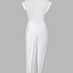 2 Pieces Outfit Turn-down Collar Cap Sleeve Button Front Tied Detail Top and Casual Zipper Fly Elastic Back Waist Wide-Leg Pants Set