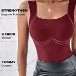 U-Neck Sleeveless Tank Seamless Skinny Layering Top with Built-In Bra