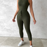 3 Piece Lounge Set Crewneck Sleeveless Tank Top Long Sleeve Open Front Coat Pants Sweatsuit