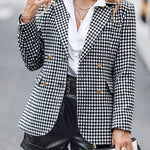 Houndstooth Pattern Double Breasted Blazer With Belt