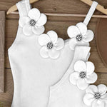 2 Pack Solid 3D Flower Tank Top Asymmetrical Neck Sleeveless Casual Ribbed Knit Camisole
