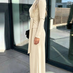 Women's 2 Piece Knit Lounge Set Long Sleeve Tie Waist Top and High Waisted Wide Leg Pants Casual Soft Sweatsuit with Pockets