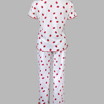 2 Pieces Outfit Strawberry Print Stand Collar Short Sleeve T-shirt and Pants Pajamas Set