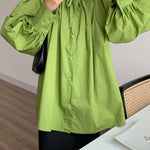 Urban Loose Puff Sleeves Agaric Laces Falbala Solid Color Blouses